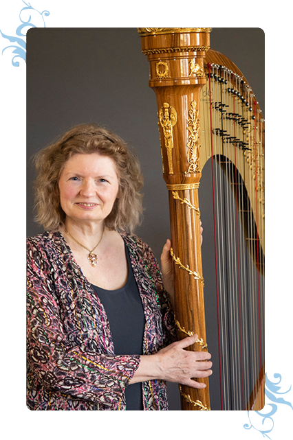 Dominique at a local city hall harp performance